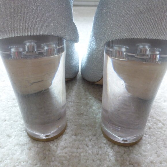 ALDO shimmery silver & white pull on sock mid-ankle boots with "Love" print - Picture 7 of 9